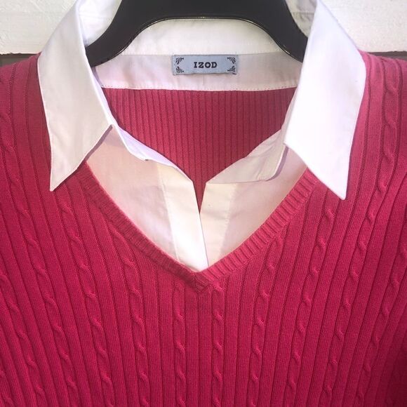 Izod Tops - IZOD Small Women’s Preppy Fuchsia Pink Sweater With Connected Upper Whit…